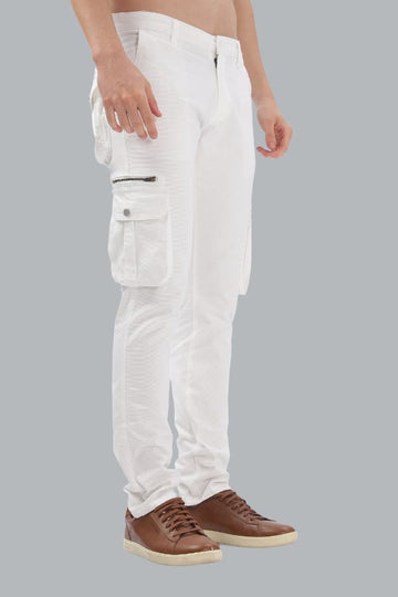 WHITE ZIPPER CARGO PANTS