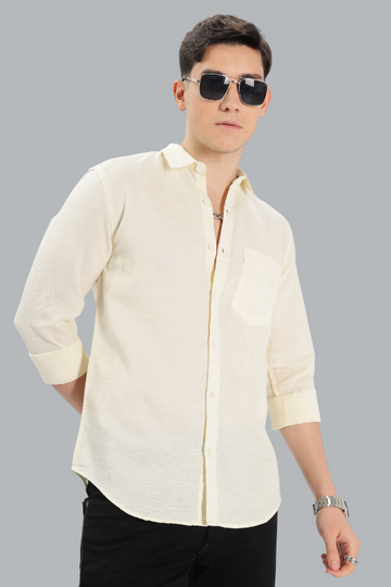 PALE YELLOW LINEN BLEND SLIM FIT SHIRT
