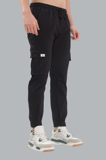 BLACK LACED ELASTIC CARGO PANTS