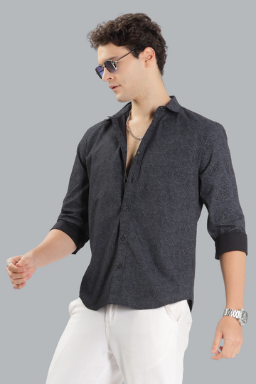 BLACK SCRATCH PRINTED SLIM FIT SHIRT
