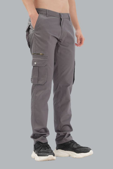 GREY ZIPPER CARGO PANTS