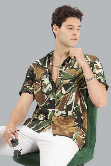 GREEN FUNKY PRINT HALF SLEEVES SHIRT