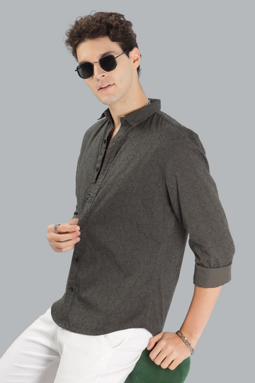 GREY SCRATCH PRINT SLIM FIT SHIRT
