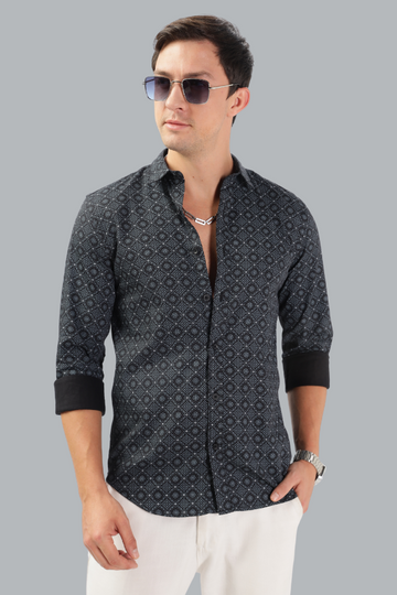 BLACK OCTA PRINT SLIM FIT SHIRT