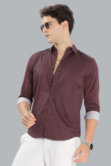 CINNAMON BROWN PRINTED SLIM FIT SHIRT