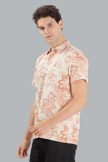 OFF-WHITE FLORAL PRINT HALF SLEEVES SLIM FIT SHIRT