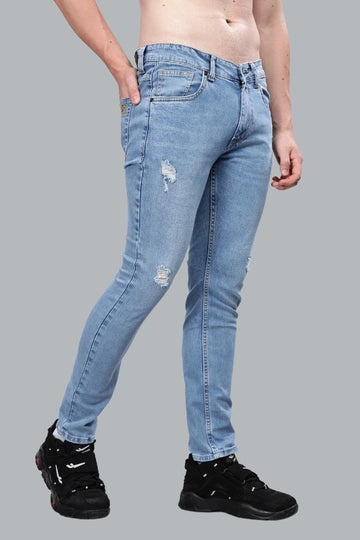 LIGHT BLUE RIPPED SLIM FIT DENIM