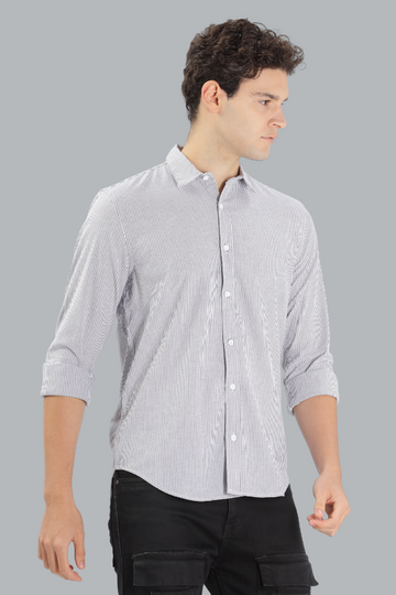 WHITE WITH GREY STRIPES SHIRT