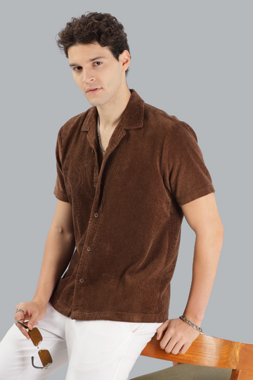 BROWN CORDUROY SLIM FIT SHIRT