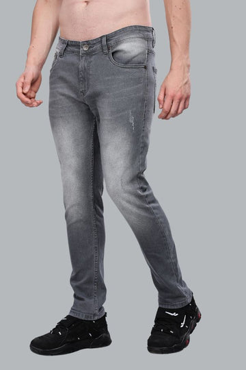 GREY FADE SHADE RIPPED SLIM FIT DENIM