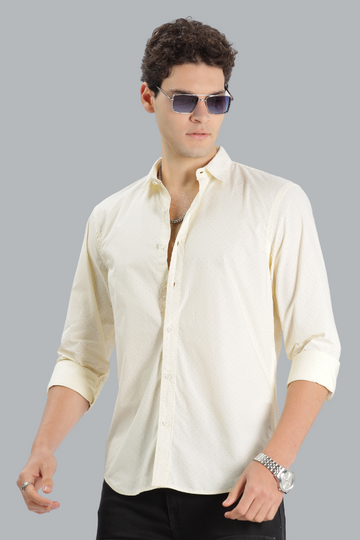 PALE YELLOW DOTTED SLIM FIT SHIRT