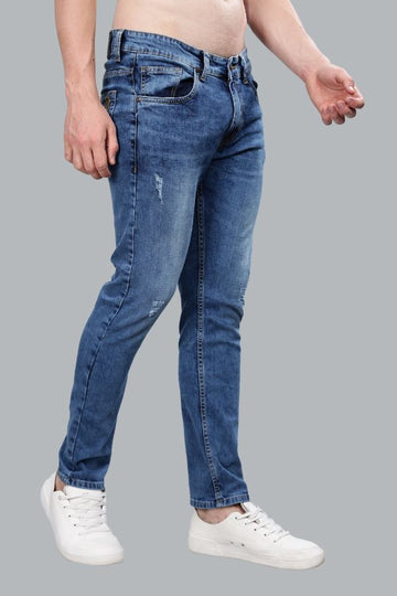 DARK BLUE RIPPED SLIM FIT DENIM