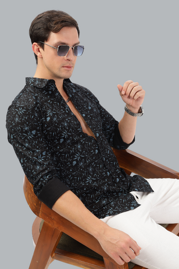 BLACK FLORAL BLUE PRINT SLIM FIT SHIRT