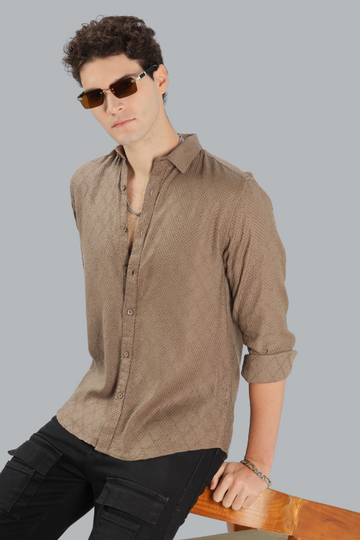 BROWN TRIANGLE SLIM FIT SHIRT - TEXTURED