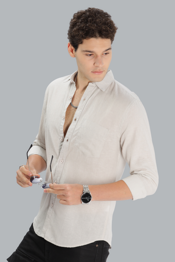 LIGHT ALMOND LINEN BLEND SLIM FIT SHIRT