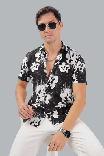 BLACK FLORAL HALF SLEEVES SHIRT