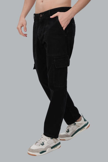 JET BLACK 6 POCKET CARGO DENIM
