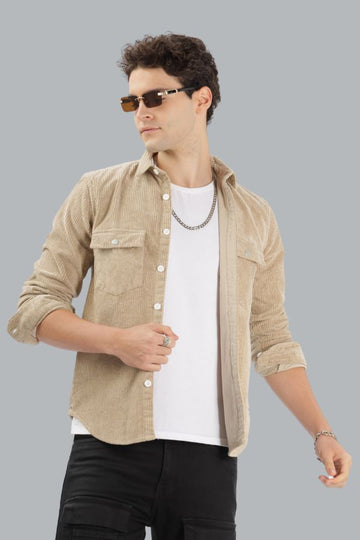 LIGHT BROWN SHACKET SLIM FIT SHIRT