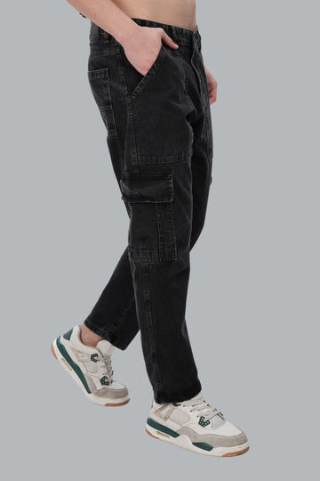 BLACK 6 POCKET CARGO DENIM