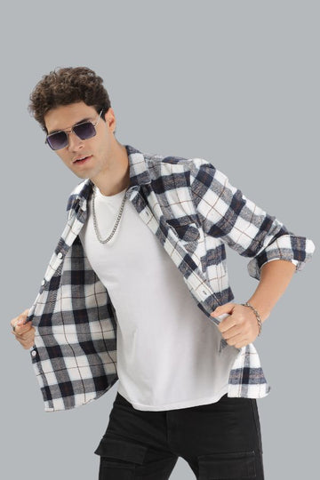 WHITE & BLUE CHECKS SHACKET SLIM FIT SHIRT