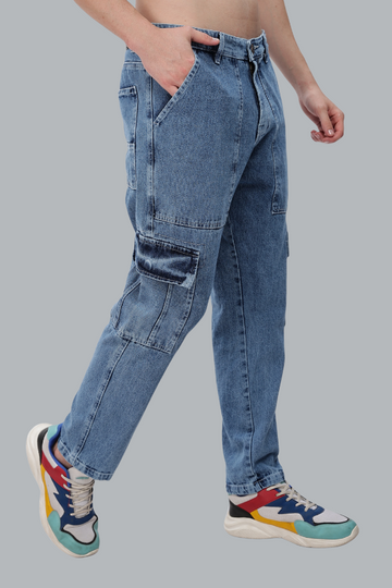 LIGHT BLUE 6 POCKET DENIM CARGO