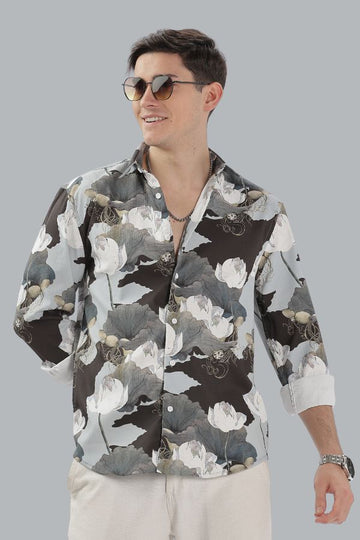 SILVER FLORAL PRINTED SLIM FIT SHIRT - TEXTURED