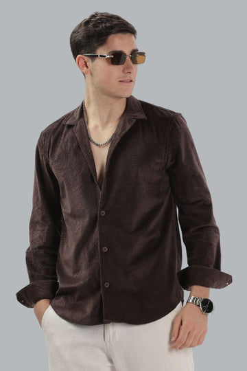 BROWN TEXTURED SLIM FIT SHIRT - TEXTURED