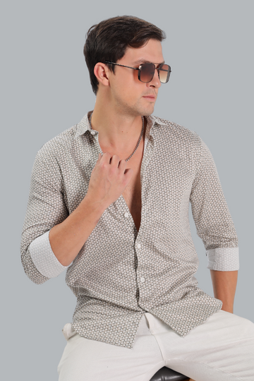 WHITE MULTI PRINTED BROWN SLIM FIT SHIRT