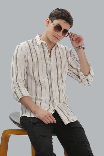 WHITE TEXTURED STRIPES SLIM FIT SHIRT - TEXTURED