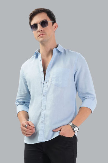 SKY BLUE LINEN BLEND SLIM FIT SHIRT