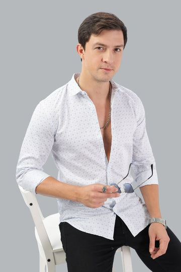 WHITE CIRCLES PRINTED SLIM FIT SHIRT