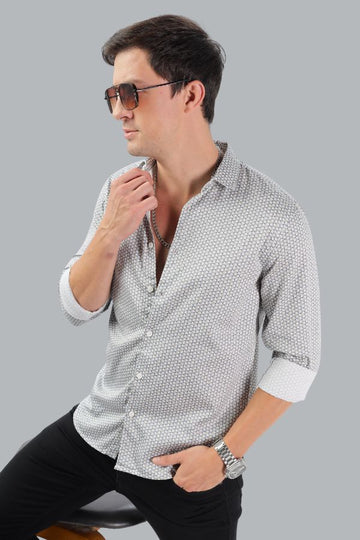 WHITE MULTI PRINTED GREY SLIM FIT SHIRT