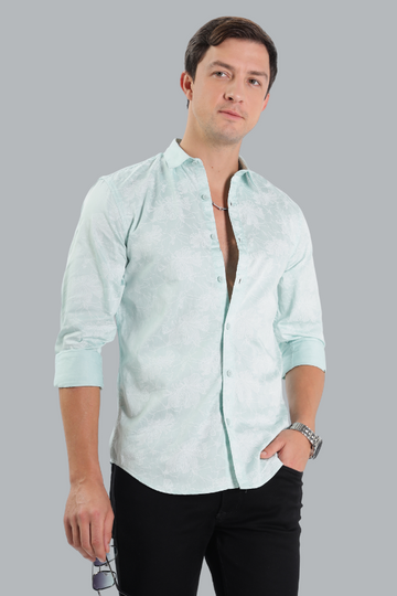 SKY BLUE FLORAL PRINT SLIM FIT SHIRT