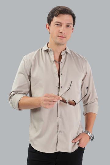 ALMOND BROWN SATIN SLIM FIT SHIRT