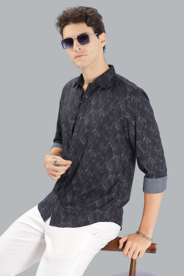 BLACK CLOUDY PRINT SLIM FIT SHIRT