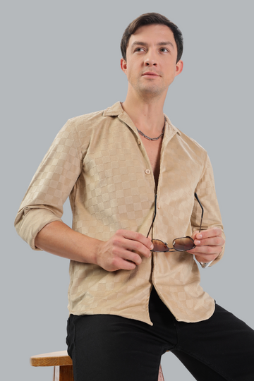 TAN BOXTEXTURED SLIM FIT SHIRT