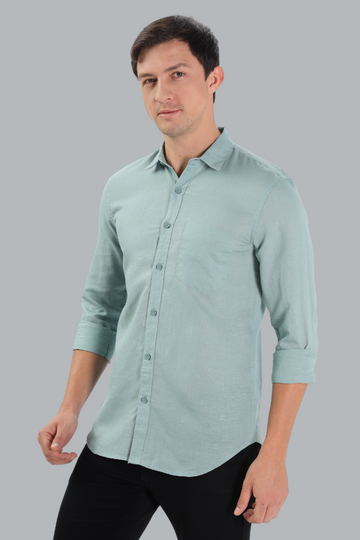 GREEN-BLUE LINEN BLEND SLIM FIT SHIRT