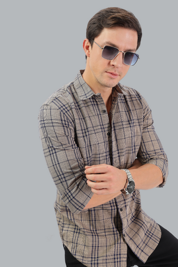 PEANUT BROWN CHECKS SLIM FIT SHIRT