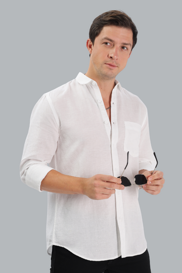 WHITE LINEN BLEND SLIM FIT SHIRT