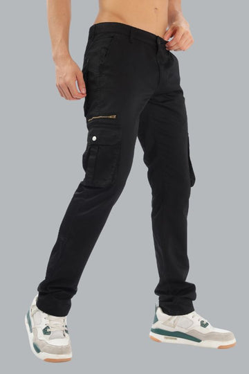 BLACK ZIPPER CARGO PANTS