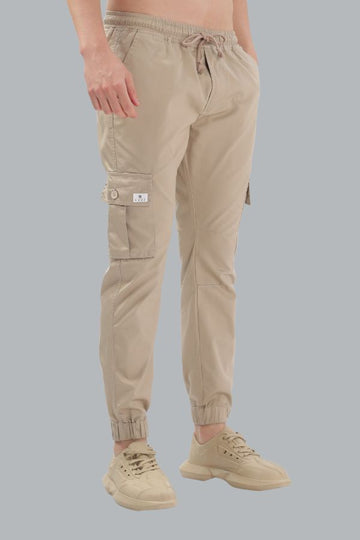 LIGHT BROWN LACED ELASTIC CARGO PANTS