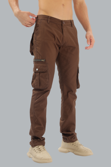 BROWN CARGO ZIPPER PANTS