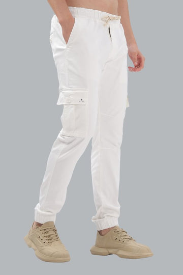 WHITE LACED ELASTIC CARGO PANTS