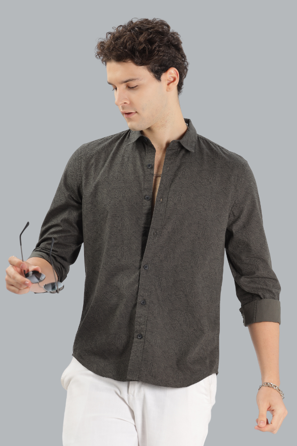 GREY SCRATCH PRINT SLIM FIT SHIRT