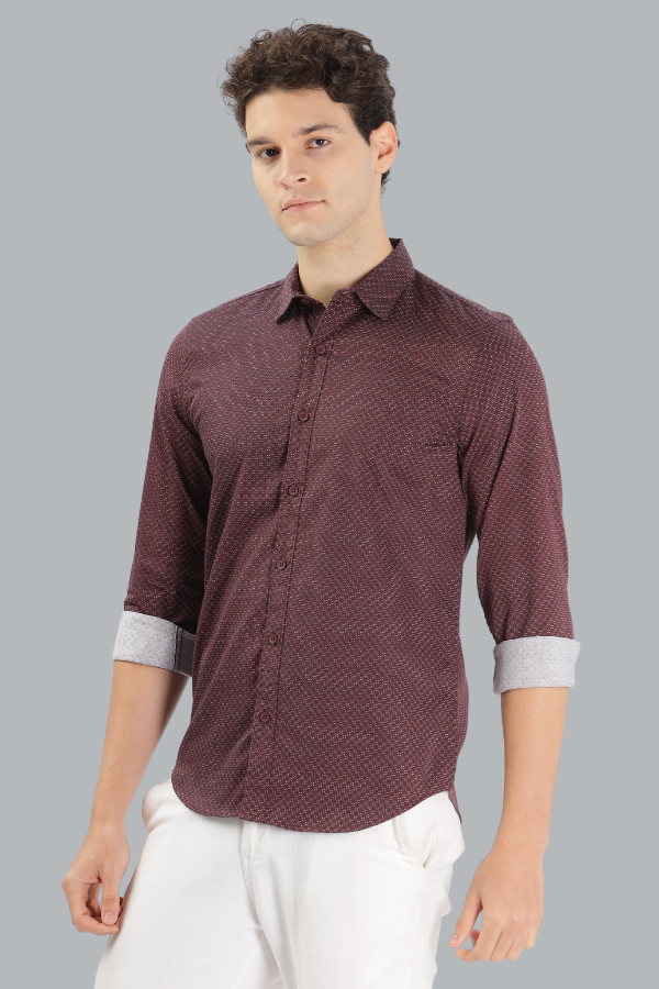 CINNAMON BROWN PRINTED SLIM FIT SHIRT