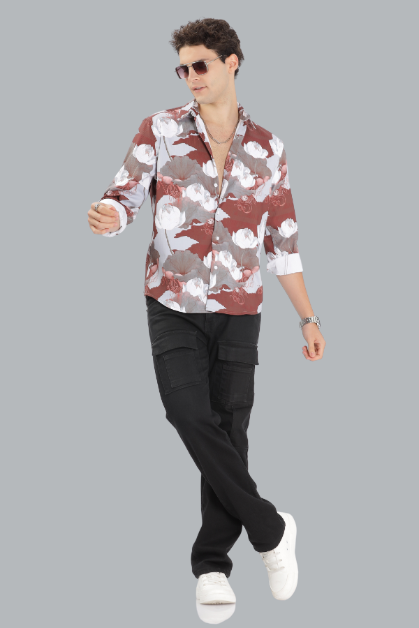LIGHT BROWN FLORAL SHIRT