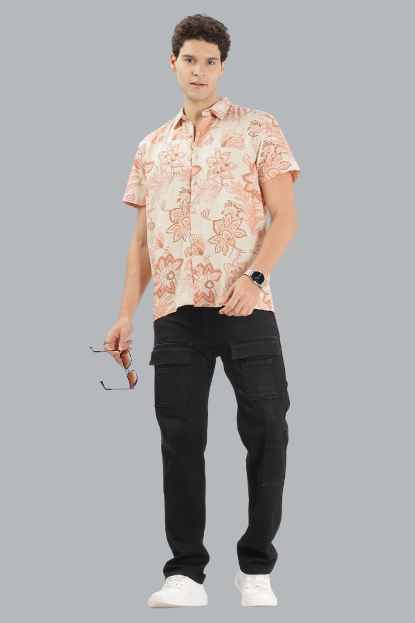 OFF-WHITE FLORAL PRINT HALF SLEEVES SHIRT