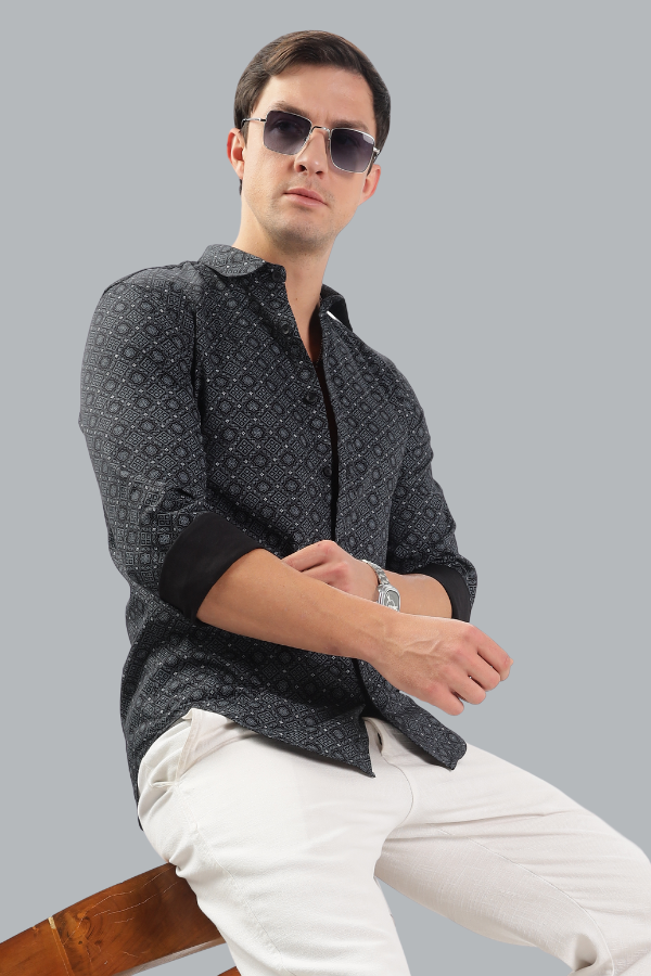 BLACK OCTA PRINT SLIM FIT SHIRT