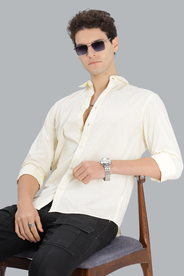 PALE YELLOW DOTTED SLIM FIT SHIRT