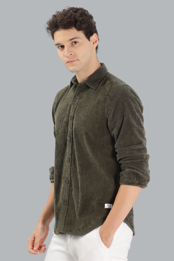 OLIVE CORDUROY SLIM FIT SHIRT